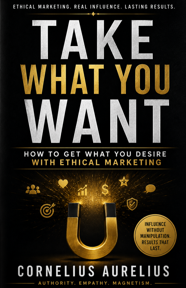 Take What You Want free business ebook cover by Cornelius Aurelius about agency, action and ethical marketing.