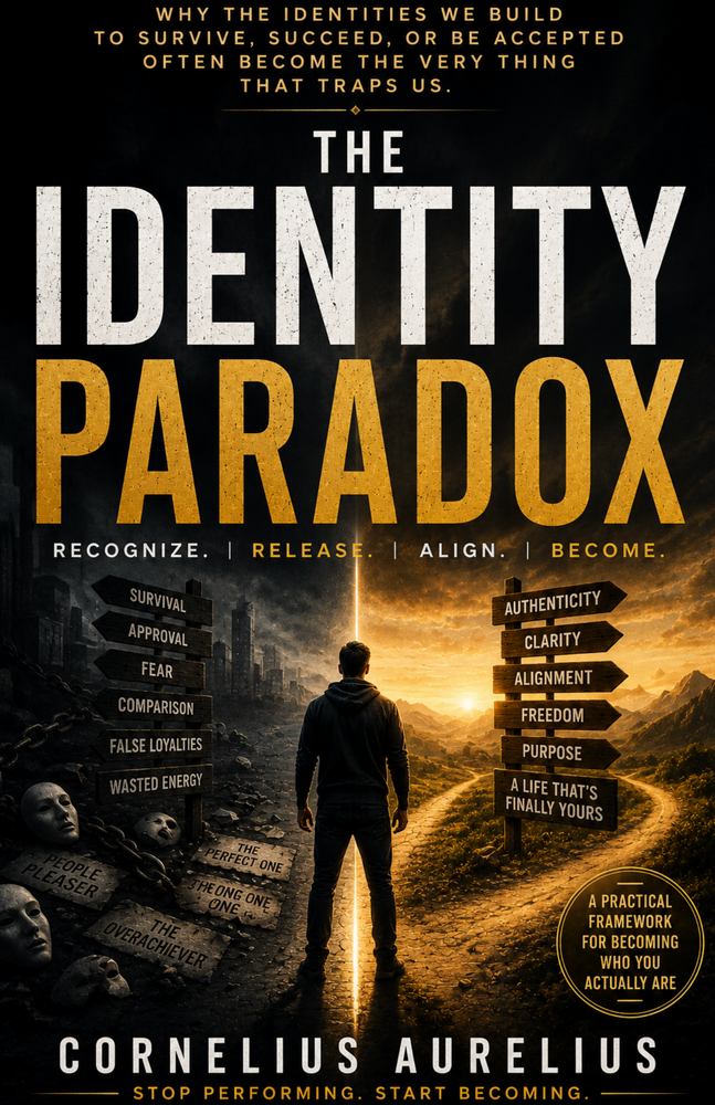 The Identity Paradox free business ebook cover by Cornelius Aurelius about personal brand, identity and alignment.