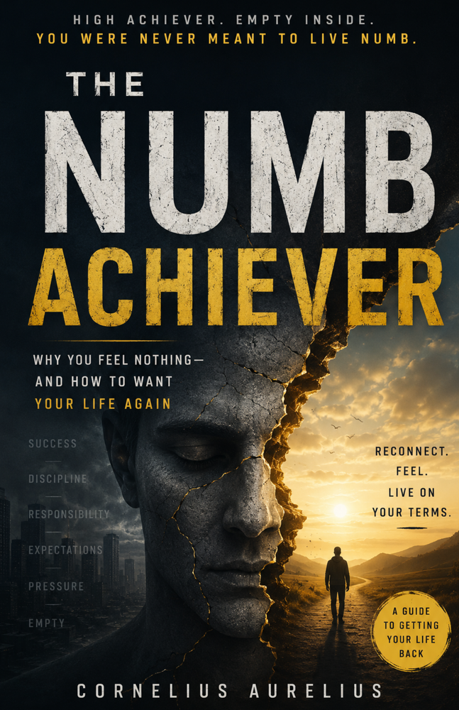 The Numb Achiever free ebook cover by Cornelius Aurelius about burnout, achievement and high functioning.